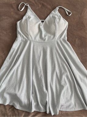 Silver Glitter Spaghetti-Strap Mini Dress